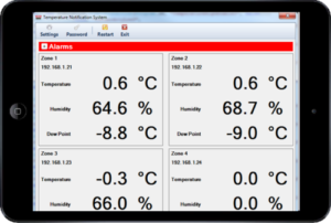 Tablet view for industrial temperature monitoring system