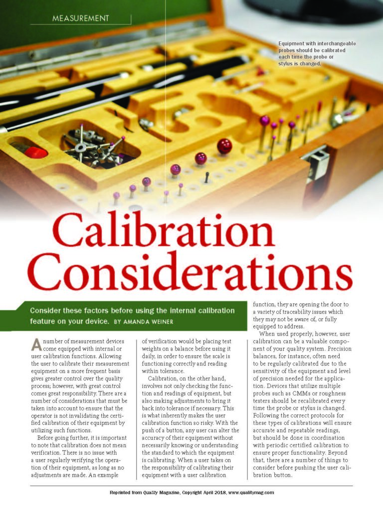 Quality Magazine Calibration Considerations - Cover Page