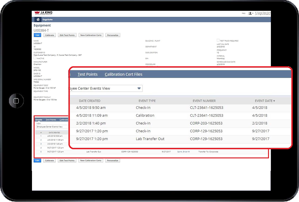 GageSuite Equipment Record