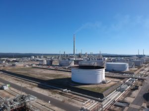 process manufacturing plant with tanks from above