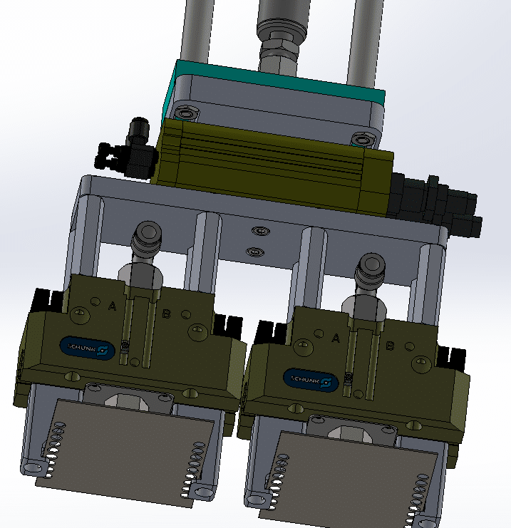 Dual Schunk Gripper EOAT, with vacuum grip assist and attached EOAT Rotary 1