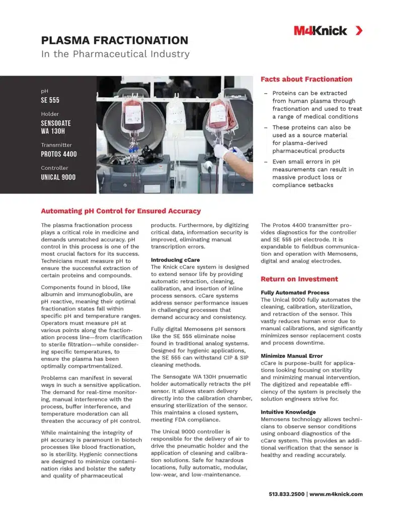 M4Knick Application - Plasma Fractionation in the Pharmaceutical Industry 1