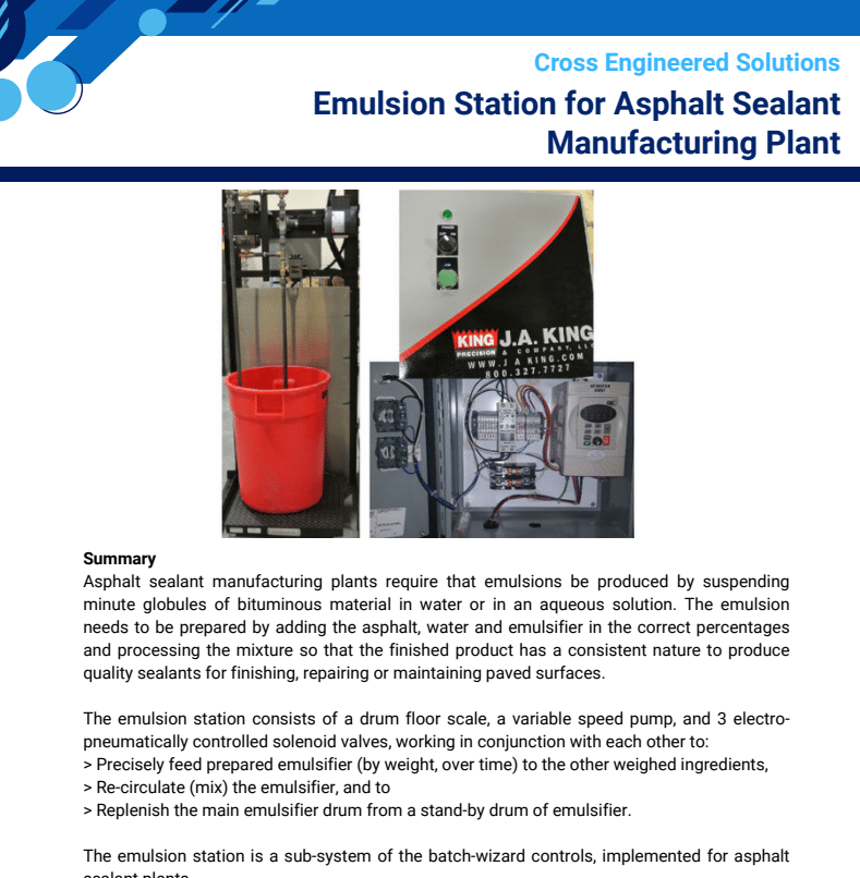 Engineering Application Note: Emulsion Station for Asphalt Sealant Manufacturing Plant 1