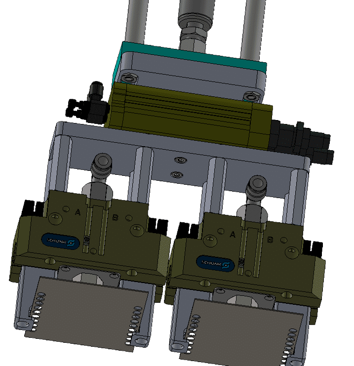 Dual Schunk Gripper EOAT, with vacuum grip assist and attached EOAT Rotary 1