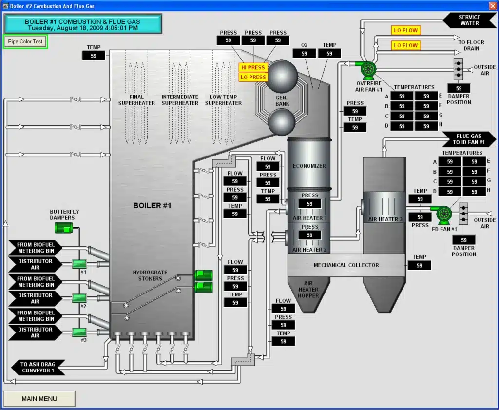 UI for control system for boilers