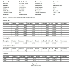sample calibration certificate from Cross Company