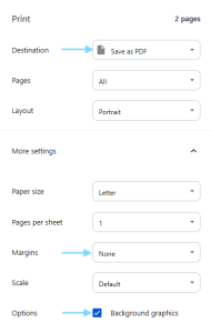 Browser Print Settings Screenshot